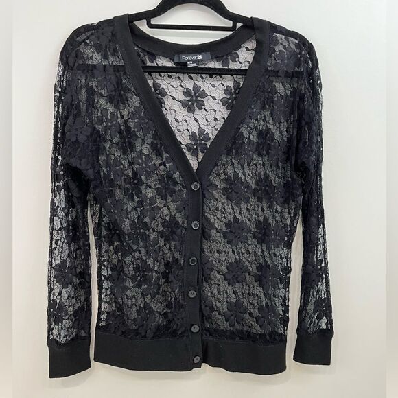 F21 Black Lace Cardigan - Picture 1 of 4
